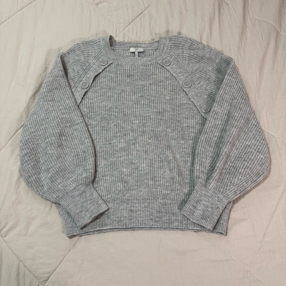 Joie Button Detailed Melange Knit Grey Designer Sweater Women’s Size Large - Picture 9 of 13